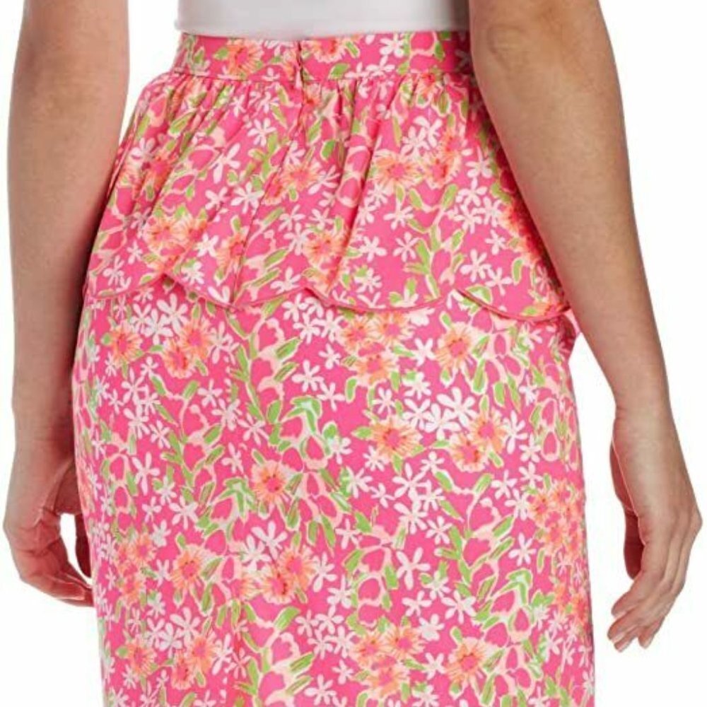✨2/$20 Lilly Pulitzer Peplum Thyme Floral Ruffle Pencil Skirt Pink Size 0 H10683 - Picture 9 of 9